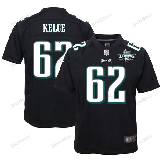 Jason Kelce 62 Philadelphia Eagles Super Bowl LVII Champions 2 Stars Youth Game Jersey - Black