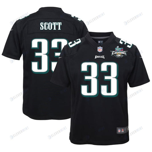 Josiah Scott 33 Philadelphia Eagles Super Bowl LVII Champions 2 Stars Youth Game Jersey - Black