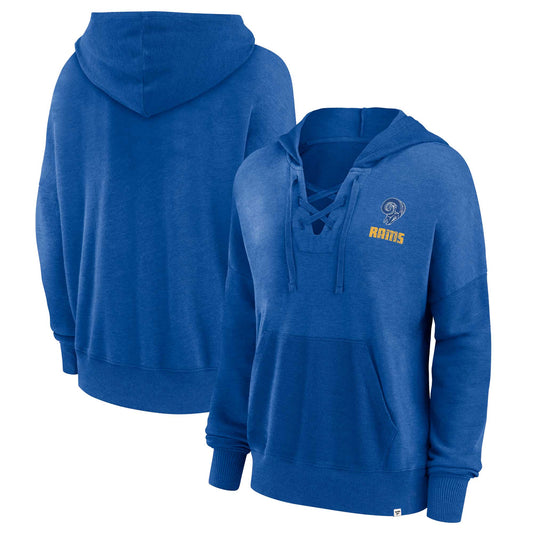 Los Angeles Rams Fanatics Branded Women's Heritage Snow Wash French Terry Lace-UpPullover Hoodie - Royal