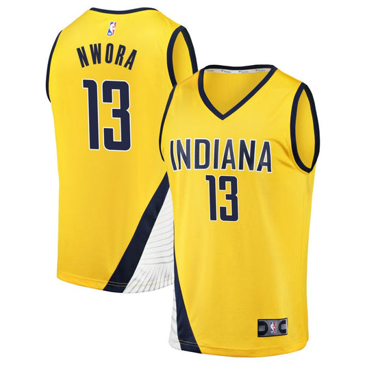 Jordan Nwora  Indiana Pacers Fanatics Branded Fast Break Jersey - Yellow - Statement Edition