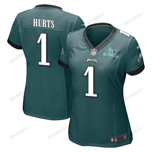 Jalen Hurts 1 Philadelphia Eagles Super Bowl LVII Champions Women Game Jersey - Midnight Green