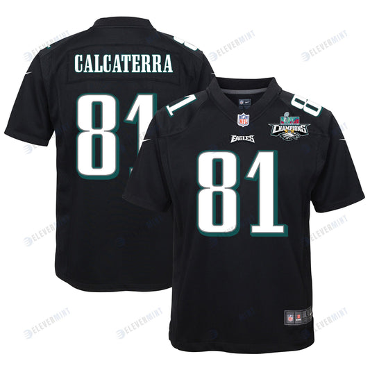 Grant Calcaterra 81 Philadelphia Eagles Super Bowl LVII Champions 2 Stars Youth Game Jersey - Black