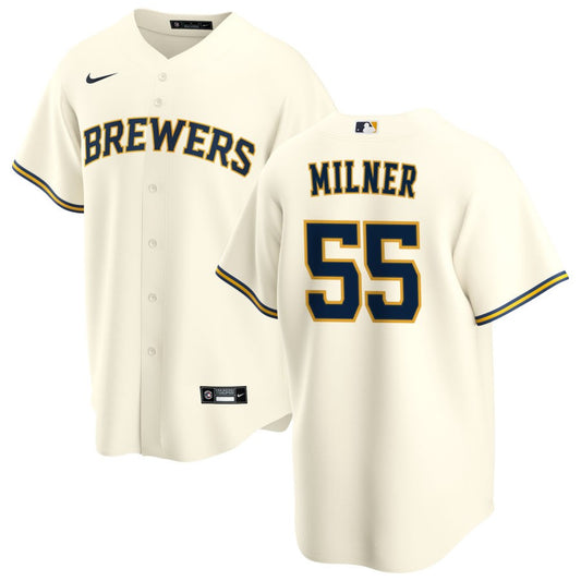 Hoby Milner Milwaukee Brewers Nike Youth Home Replica Jersey - Cream