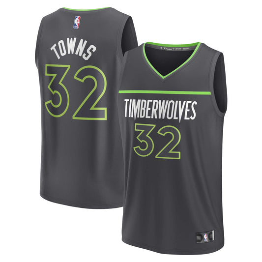 Karl-Anthony Towns Minnesota Timberwolves Fanatics Branded Youth 2021/22 Fast Break Player Jersey Anthracite - Statement Edition