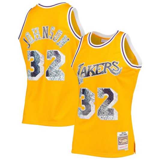 Magic Johnson Los Angeles Lakers Mitchell & Ness 1996-97 Hardwood Classics NBA 75th Anniversary Diamond Swingman Jersey - Gold
