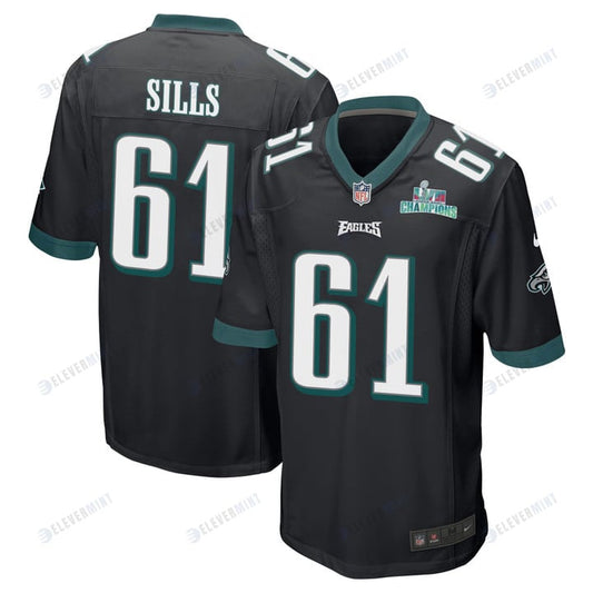 Josh Sills 61 Philadelphia Eagles Super Bowl LVII Champions Men Game Jersey - Black