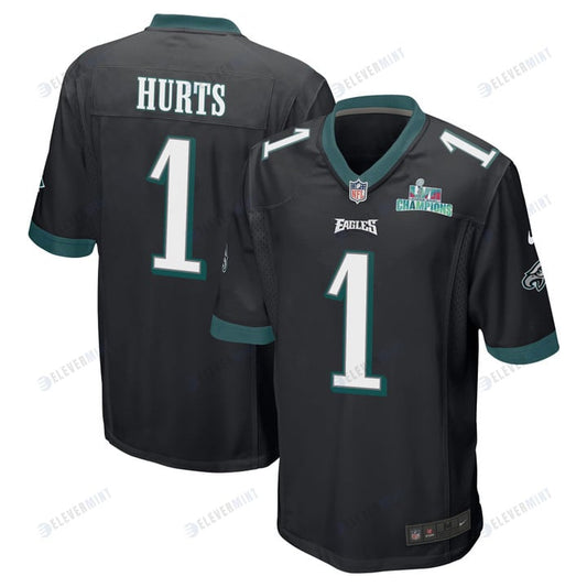 Jalen Hurts 1 Philadelphia Eagles Super Bowl LVII Champions Men Game Jersey - Black