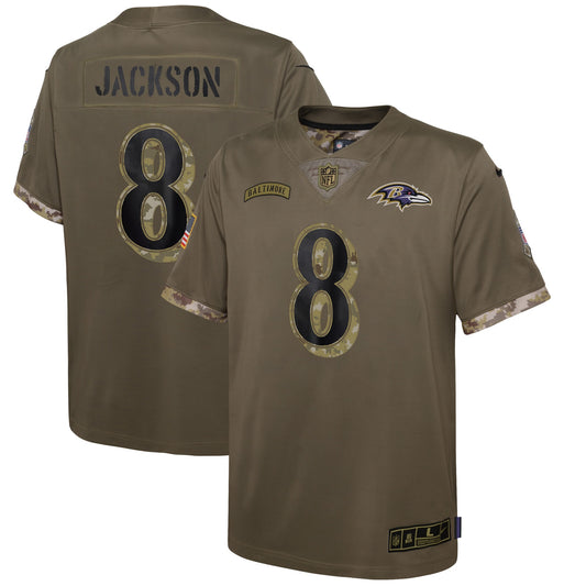 Lamar Jackson Baltimore Ravens Nike Youth 2022 Salute To Service Player Limited Jersey - Olive