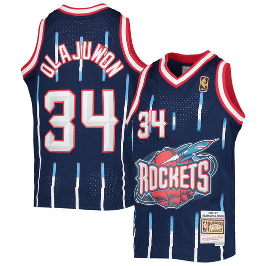 Hakeem Olajuwon Houston Rockets Mitchell & Ness Youth 1996-97 Hardwood Classics Swingman Jersey - Navy