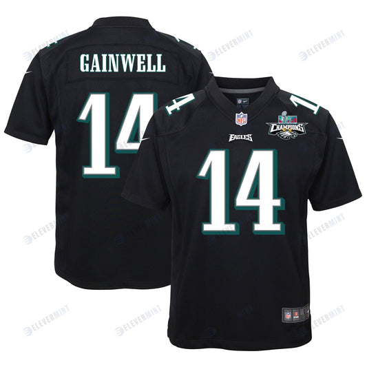 Kenneth Gainwell 14 Philadelphia Eagles Super Bowl LVII Champions 2 Stars Youth Game Jersey - Black